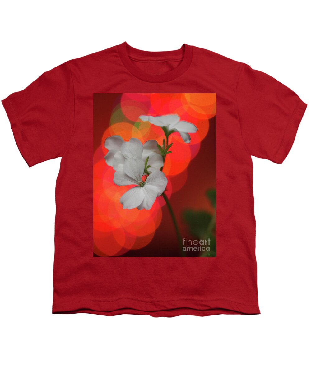 Color Youth T-Shirt featuring the photograph White Geraniums On A Winter Day 10 by Dorothy Lee