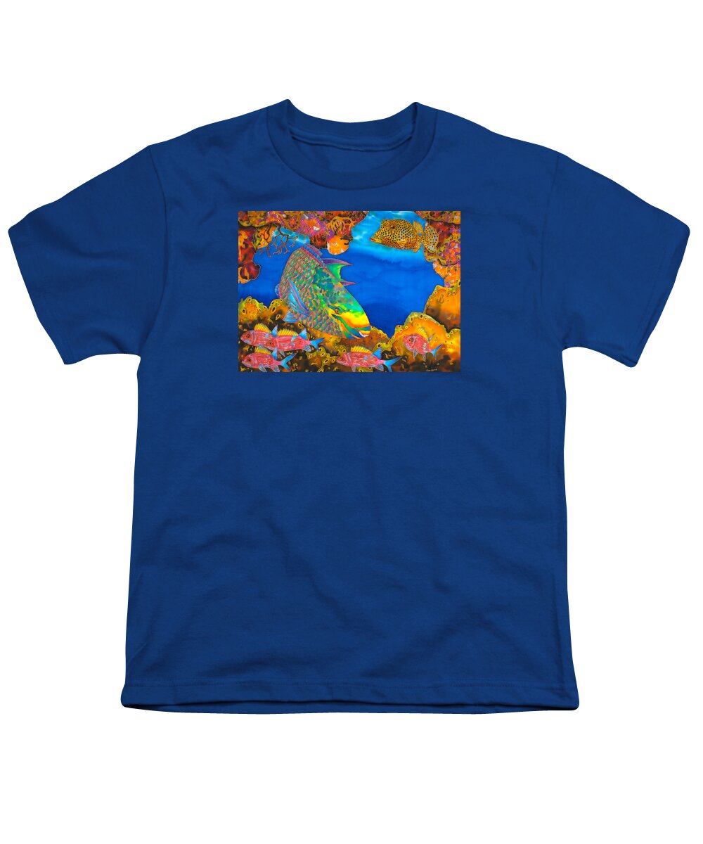 Diving Youth T-Shirt featuring the painting Colourful Queen Parrotfish by Daniel Jean-Baptiste