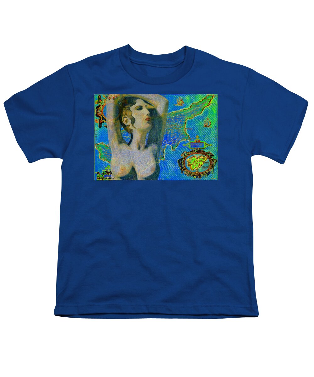 Augusta Stylianou Youth T-Shirt featuring the digital art Ancient Cyprus Map and Aphrodite #9 by Augusta Stylianou