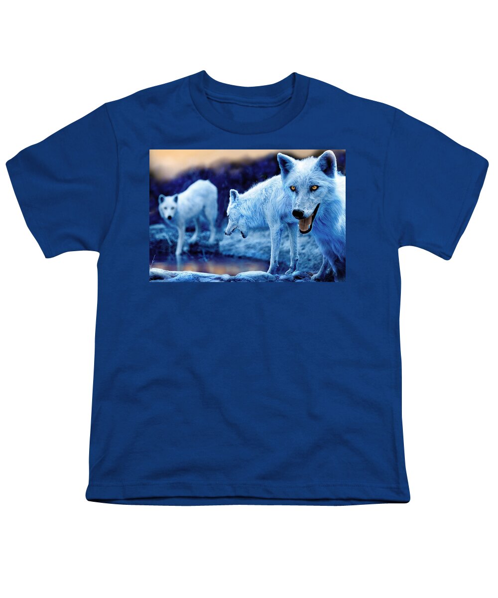 Wolf Youth T-Shirt featuring the photograph Arctic White Wolves by Mal Bray