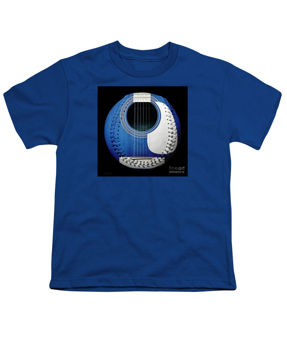Andee Design Baseball Youth T-Shirt featuring the photograph Blue Guitar Baseball White Laces Square by Andee Design