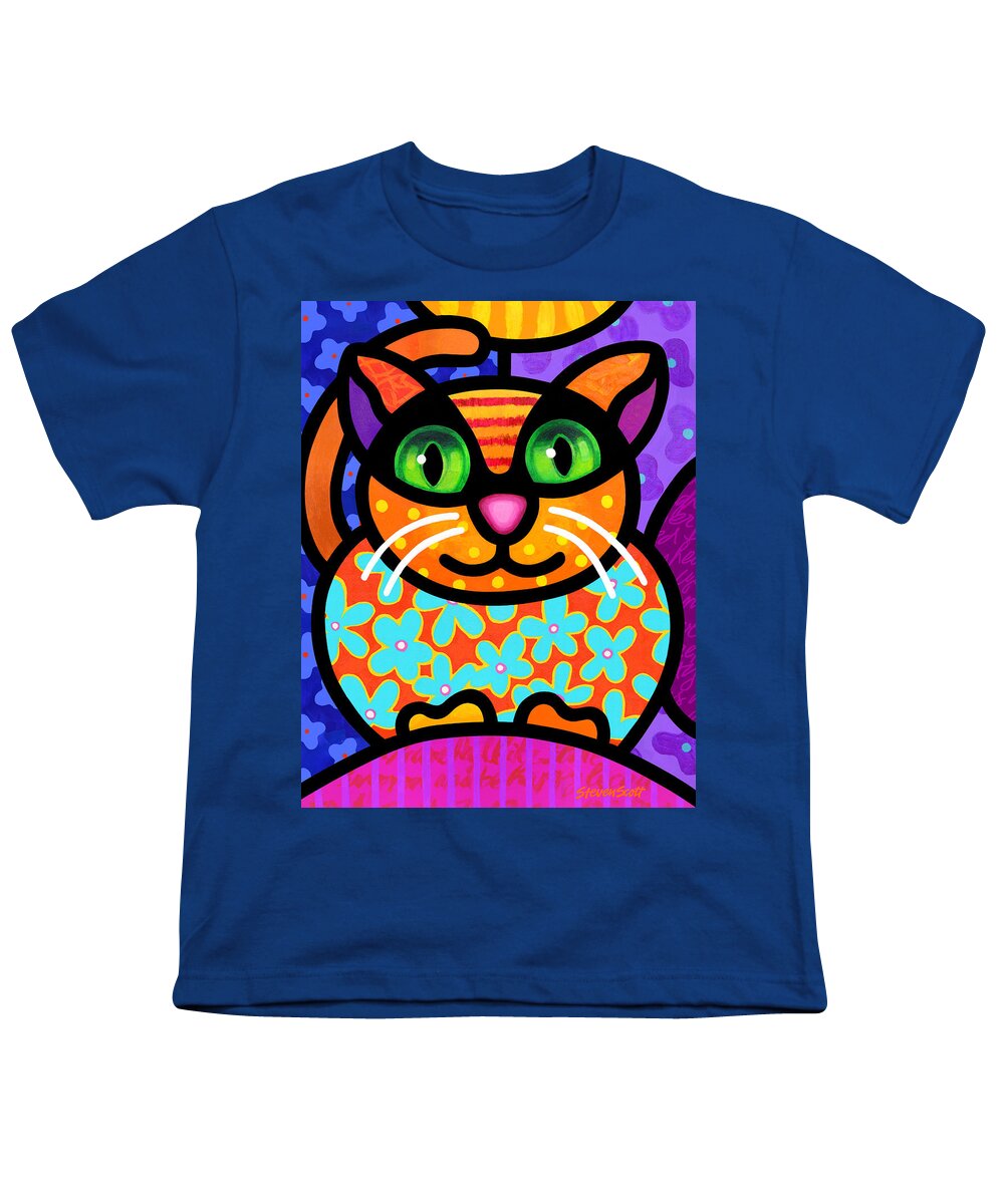Cat Youth T-Shirt featuring the painting Contented Cat by Steven Scott