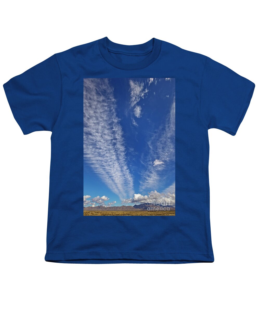 00559302 Youth T-Shirt featuring the photograph Contrails And Cumulus Cloud New Mexico by Yva Momatiuk John Eastcott