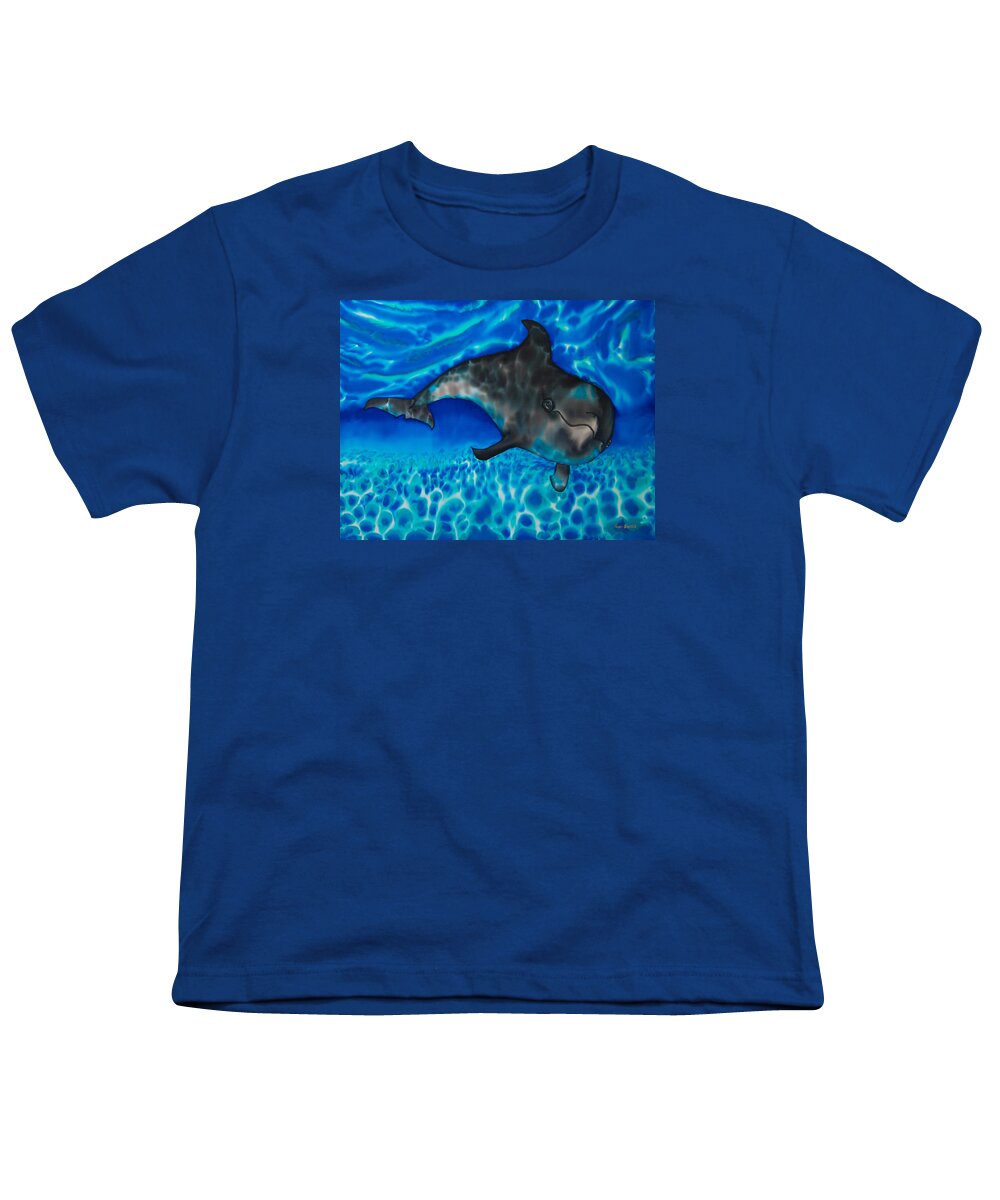 Dolphin Youth T-Shirt featuring the painting Dolphin in Saint Lucia by Daniel Jean-Baptiste
