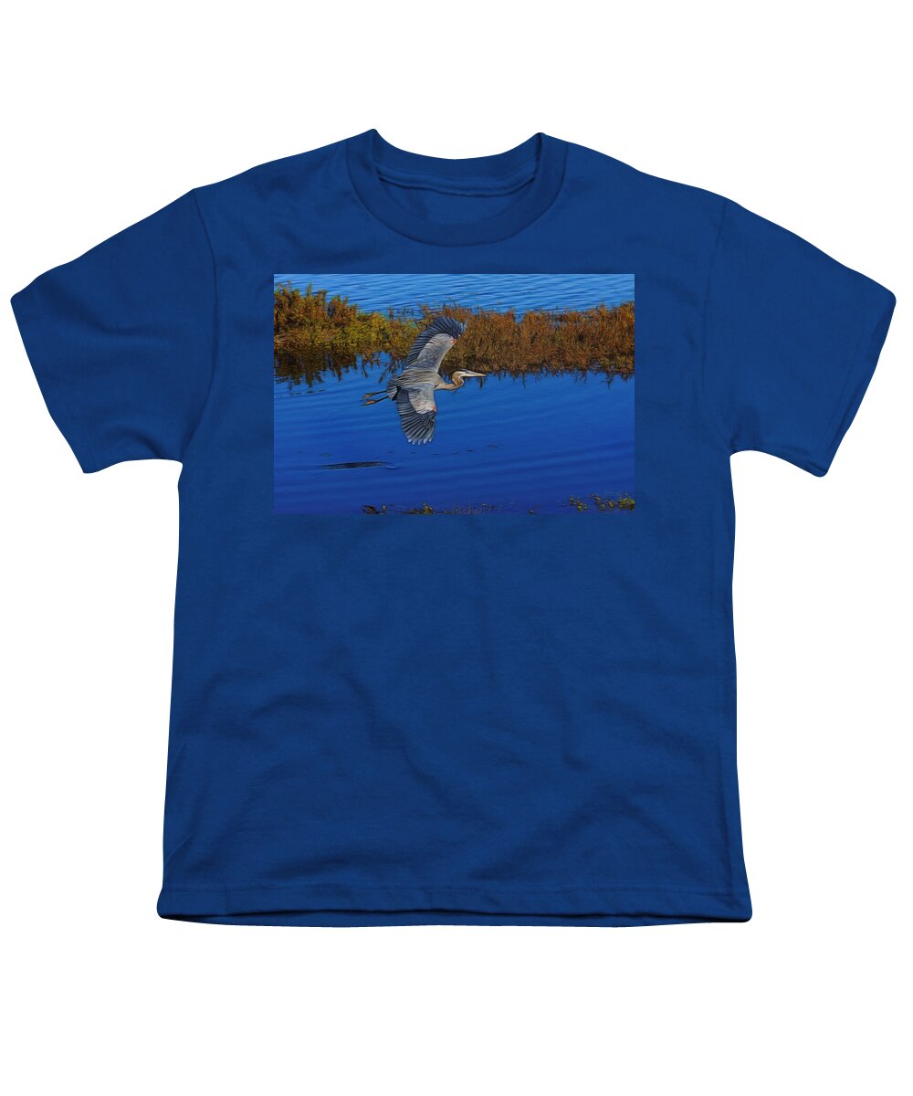 Animals Youth T-Shirt featuring the digital art Heron Flight Digital Art by Ernest Echols