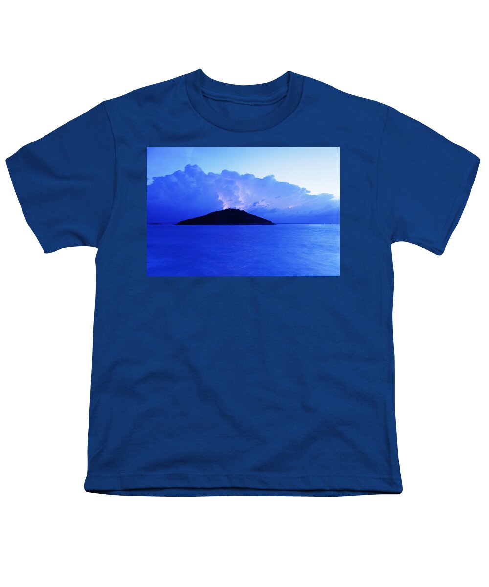 Losinj Youth T-Shirt featuring the photograph Lightning at dawn over Veli and Mali Osir islands on Losinj by Ian Middleton