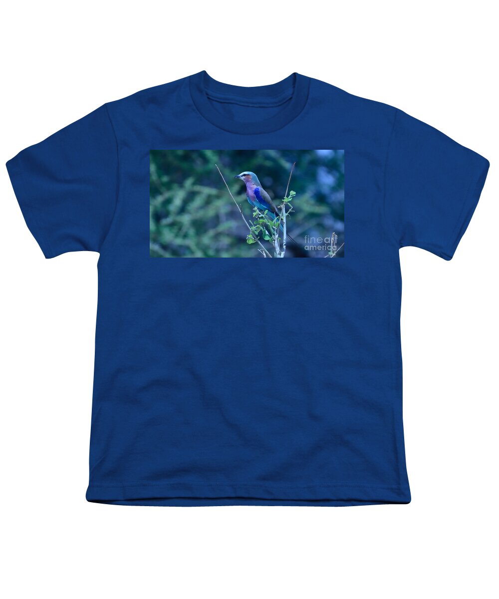 Colorful Youth T-Shirt featuring the photograph Lilac Breasted Roller Bird Kenya by Tom Wurl