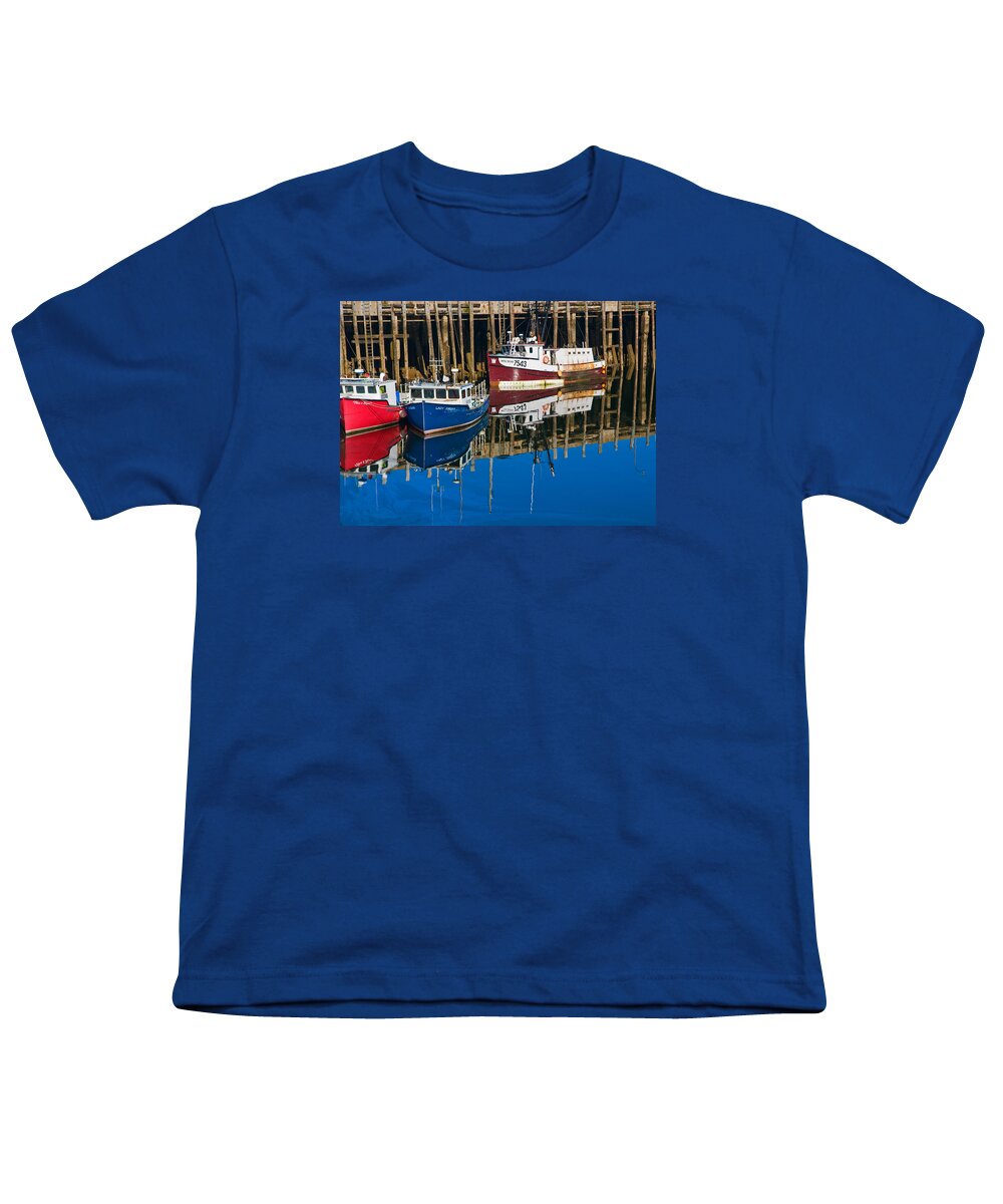 Nova Scotia Youth T-Shirt featuring the photograph Boats and Reflections at Low Tide on Digby Bay Nova Scotia by Ginger Wakem