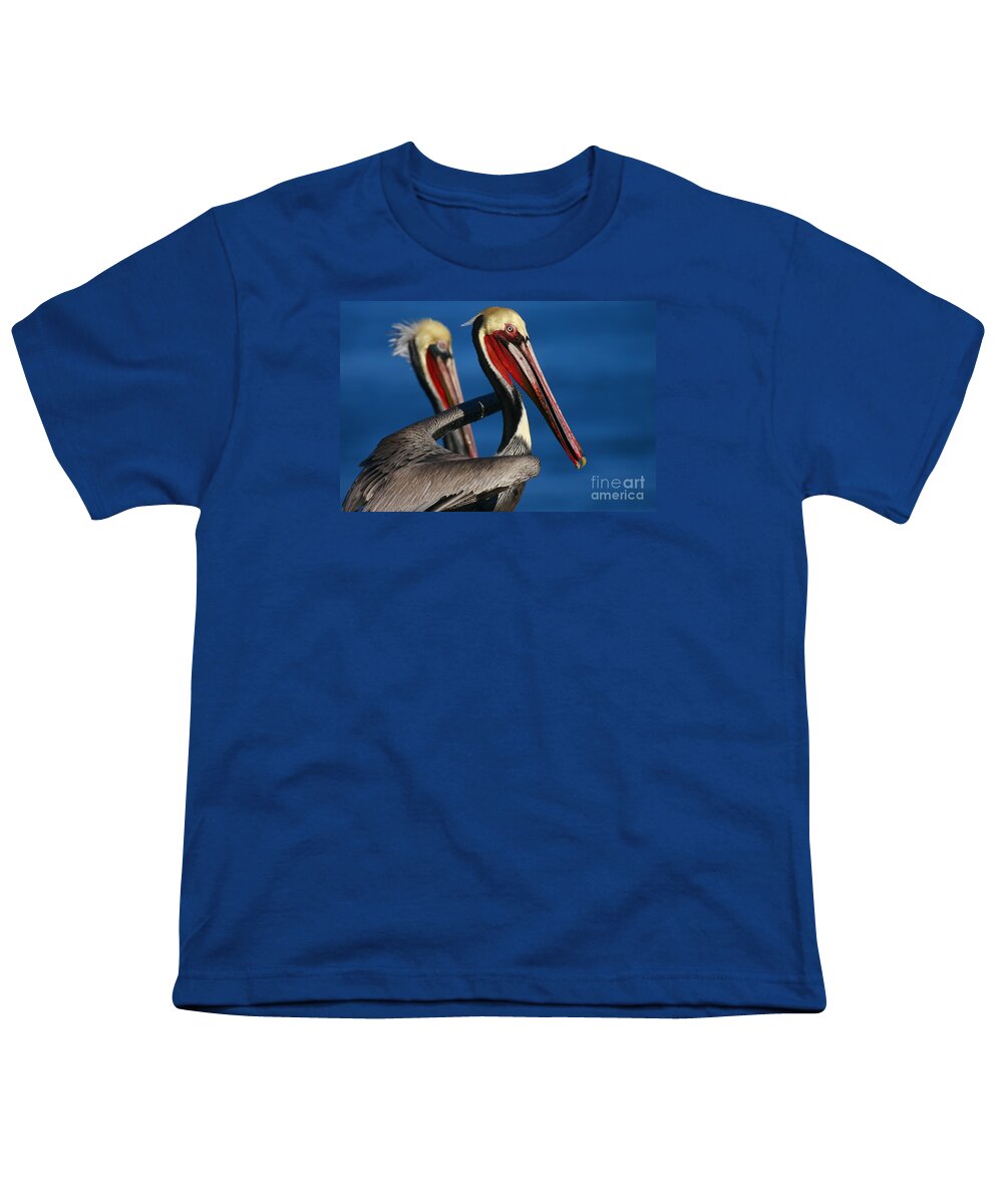 Landscapes Youth T-Shirt featuring the photograph La Jolla Pelicans In Waves by John F Tsumas