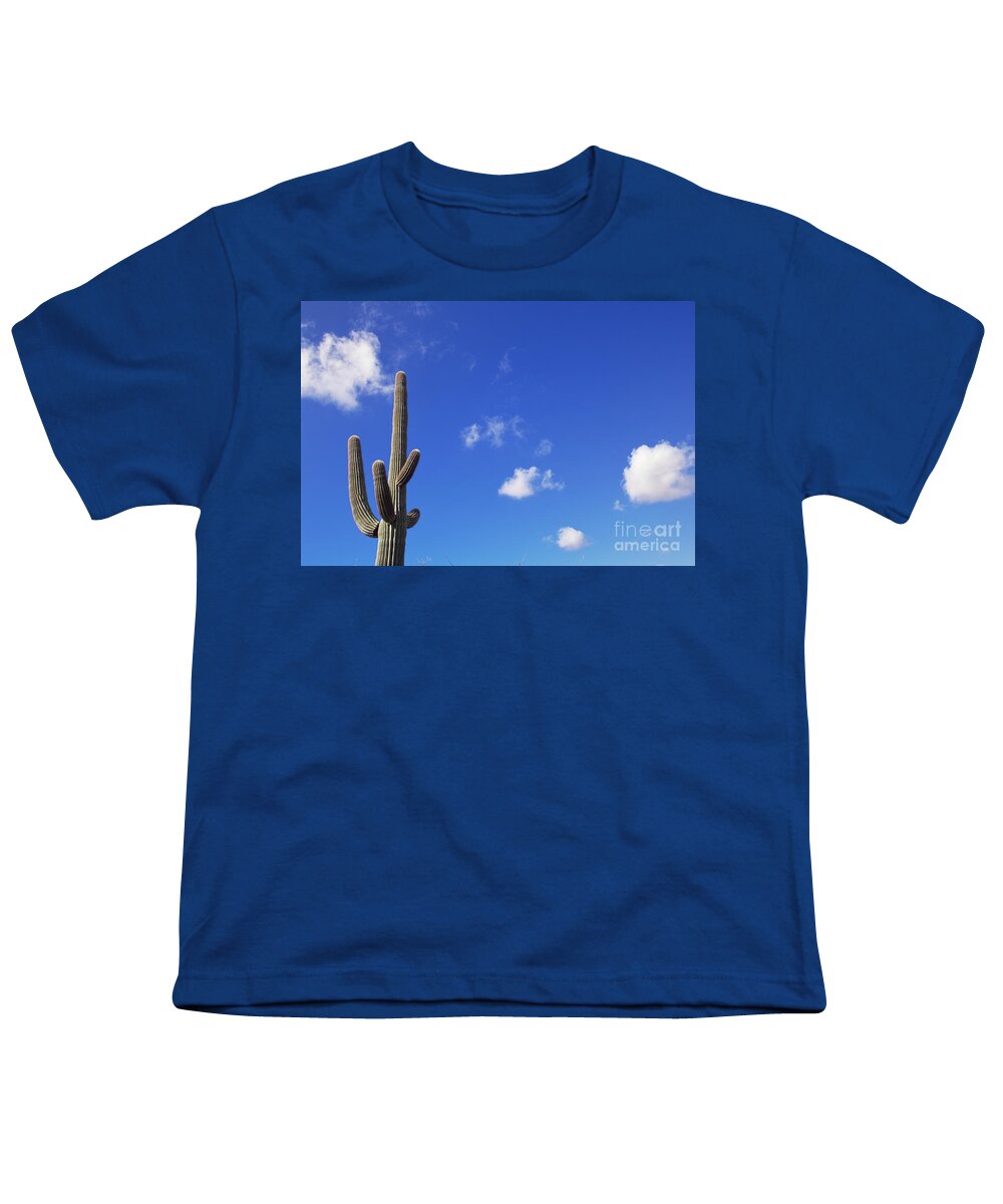 00343656 Youth T-Shirt featuring the photograph Blue Sky, Saguaro and Clouds by Yva Momatiuk and John Eastcott