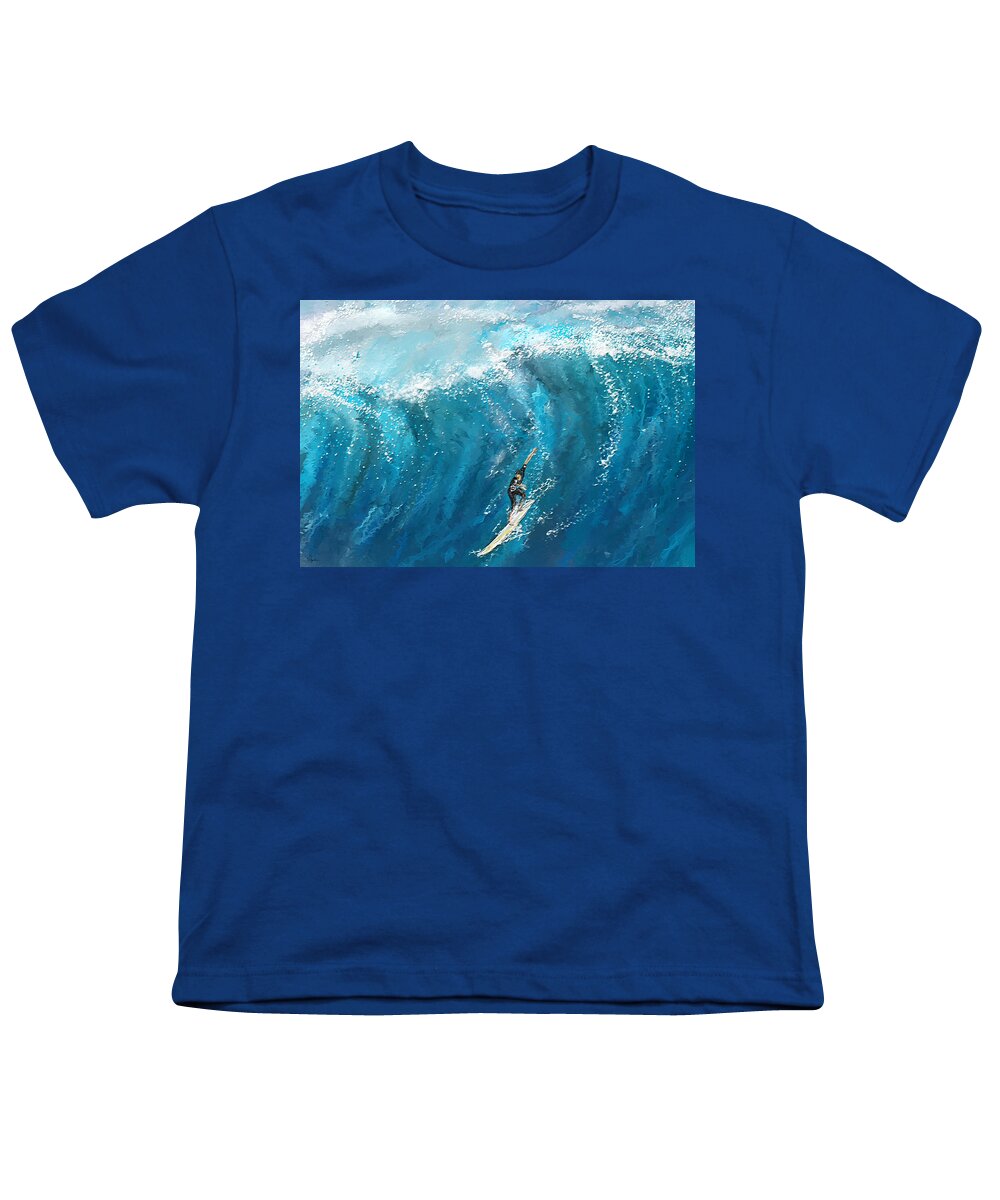 Surfing Art Youth T-Shirt featuring the painting Surf's Up- Surfing Art by Lourry Legarde