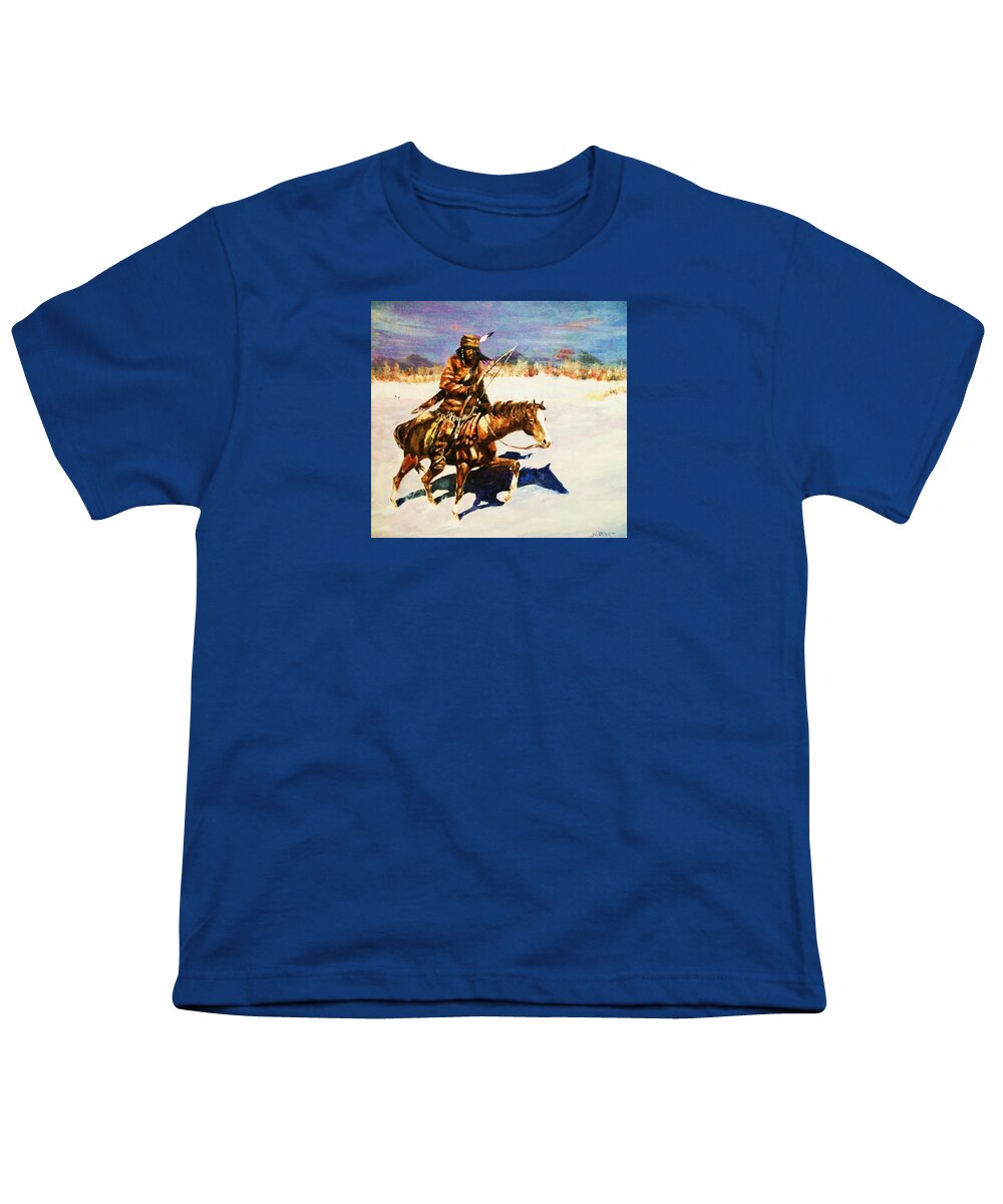Westerns Youth T-Shirt featuring the painting Winter Hunt by Al Brown