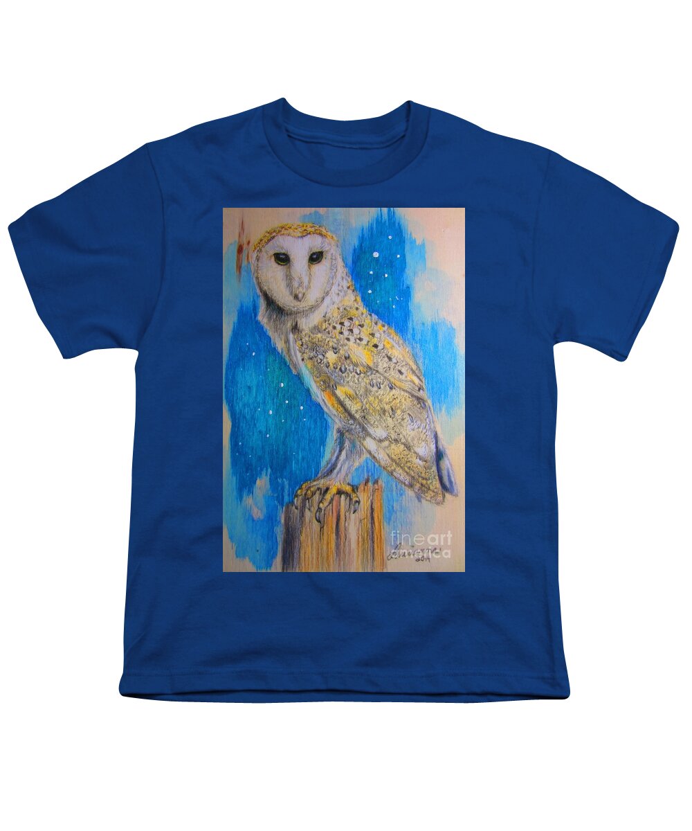 Barn Owl Youth T-Shirt featuring the drawing Barn Owl #1 by Laurianna Taylor