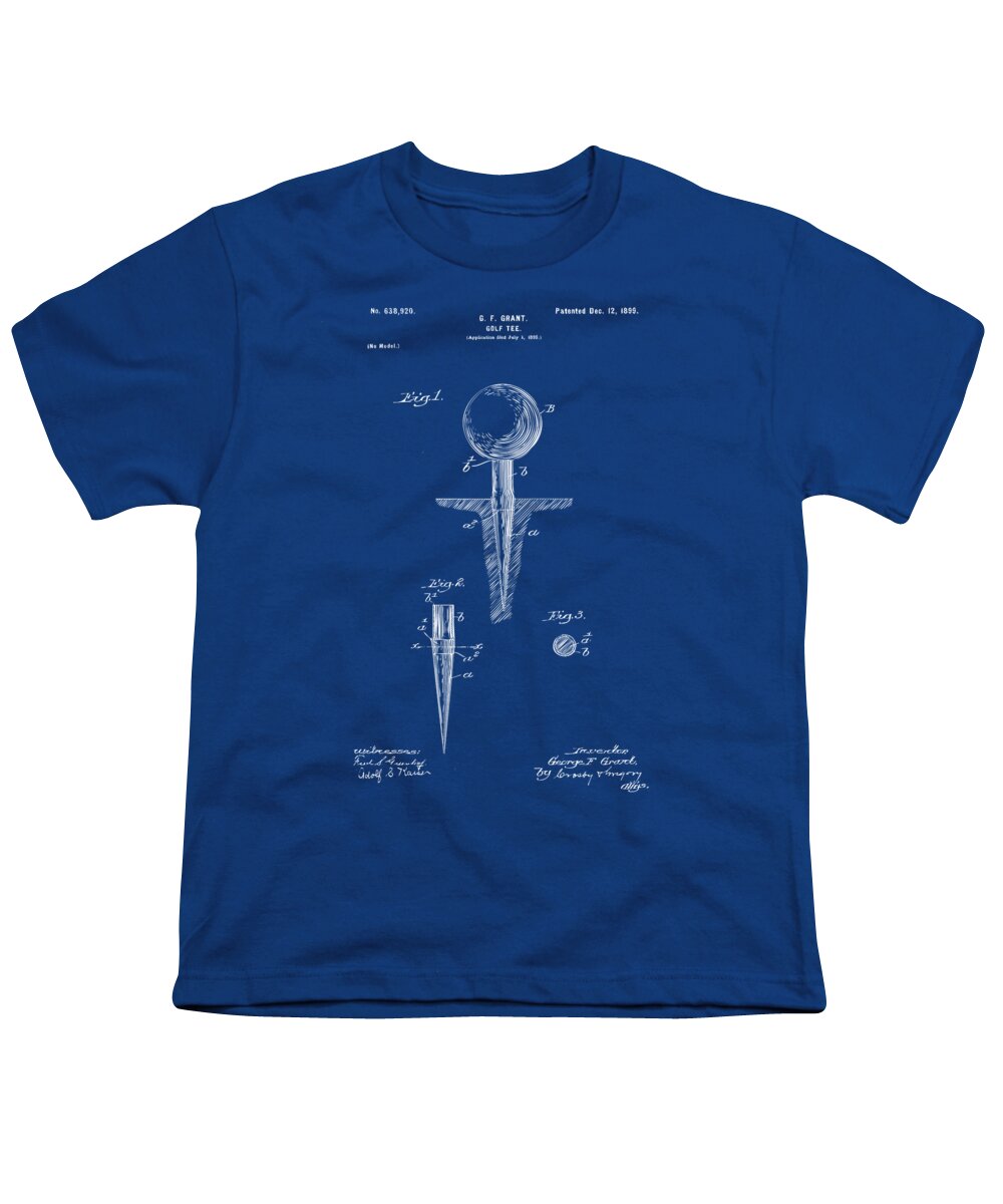 Golf Youth T-Shirt featuring the digital art 1899 Golf Tee Patent Artwork - Blueprint by Nikki Marie Smith