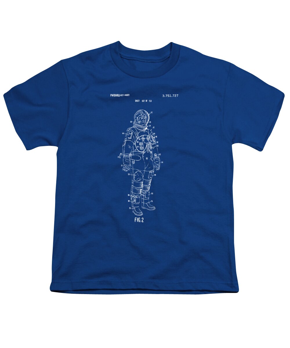 Space Suit Youth T-Shirt featuring the digital art 1973 Astronaut Space Suit Patent Artwork - Blueprint by Nikki Marie Smith