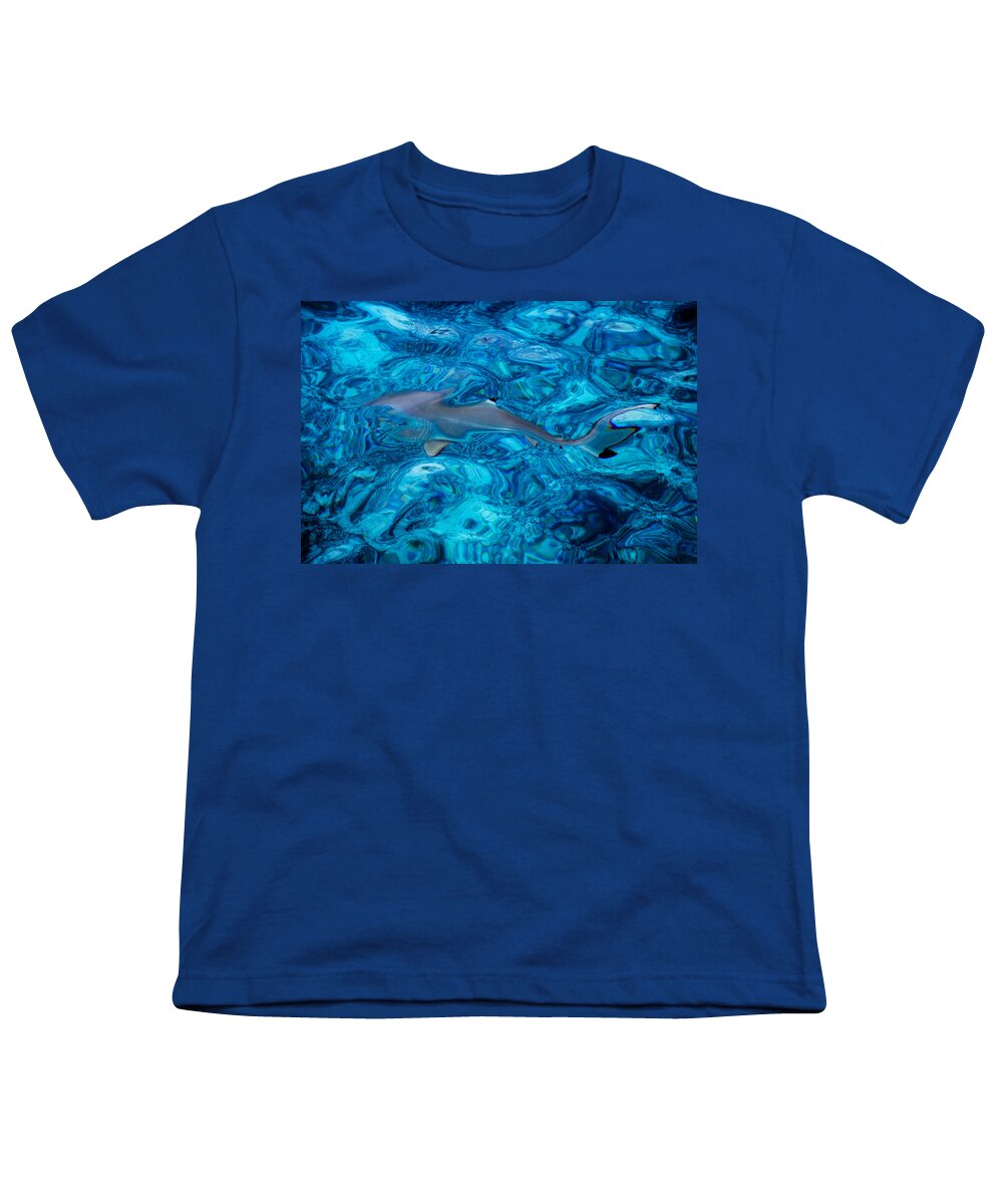 Nature Youth T-Shirt featuring the photograph Baby Shark in the Turquoise Water. Production by Nature by Jenny Rainbow
