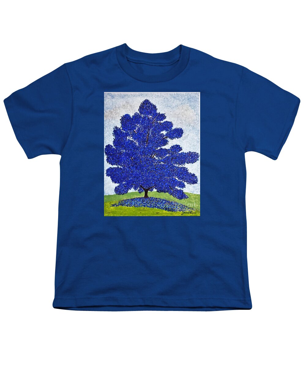 Tree Youth T-Shirt featuring the painting Blue Tree by Jasna Gopic by Jasna Gopic