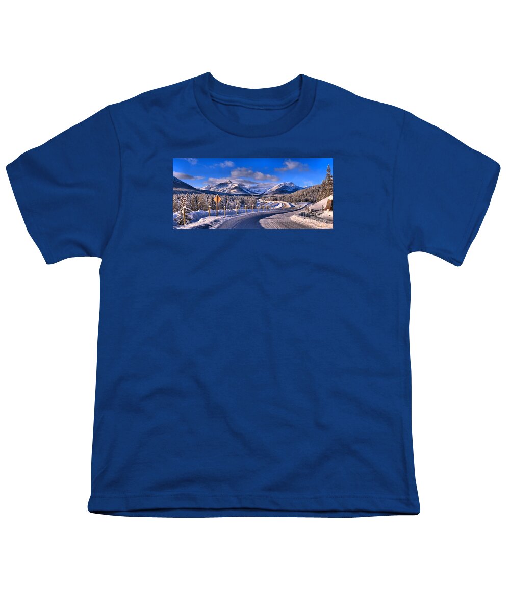 Lake Louise Youth T-Shirt featuring the photograph Canadian Rockies Highway by Adam Jewell