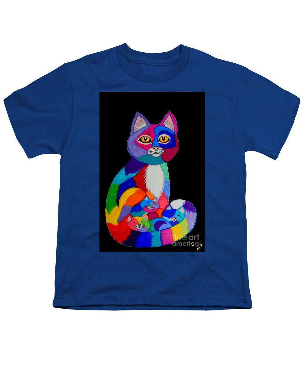 Cats Youth T-Shirt featuring the drawing Colorful Cats and Kittens by Nick Gustafson