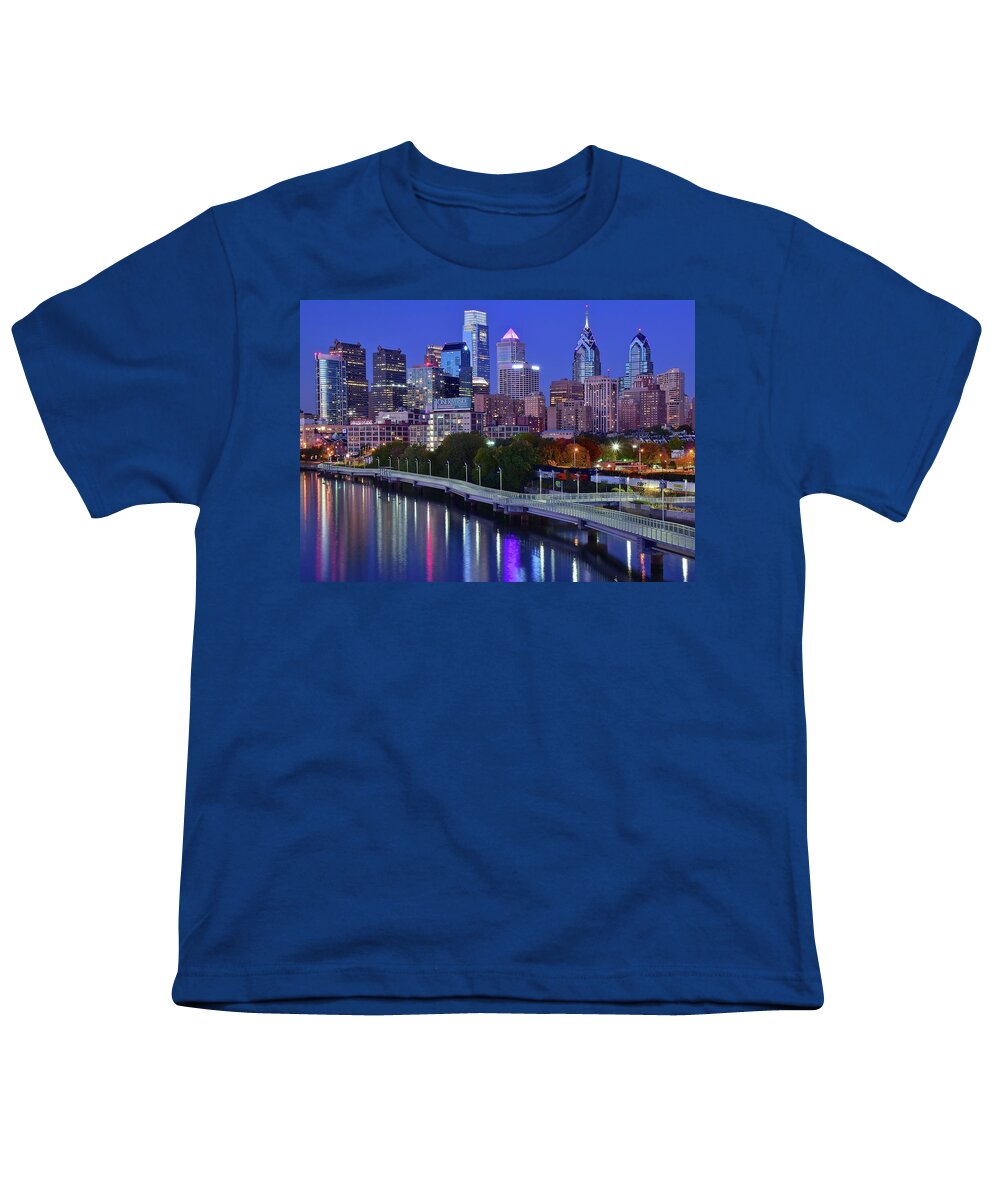 Philadelphia Youth T-Shirt featuring the photograph Colorful Philly Night Lights by Frozen in Time Fine Art Photography