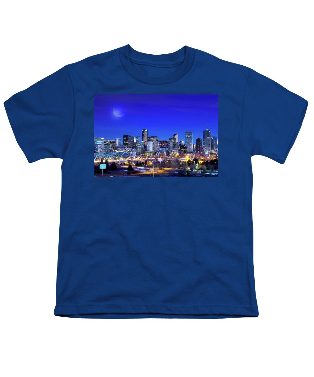 Denver Skyline Youth T-Shirt featuring the photograph Denver Dusk by Mark Andrew Thomas