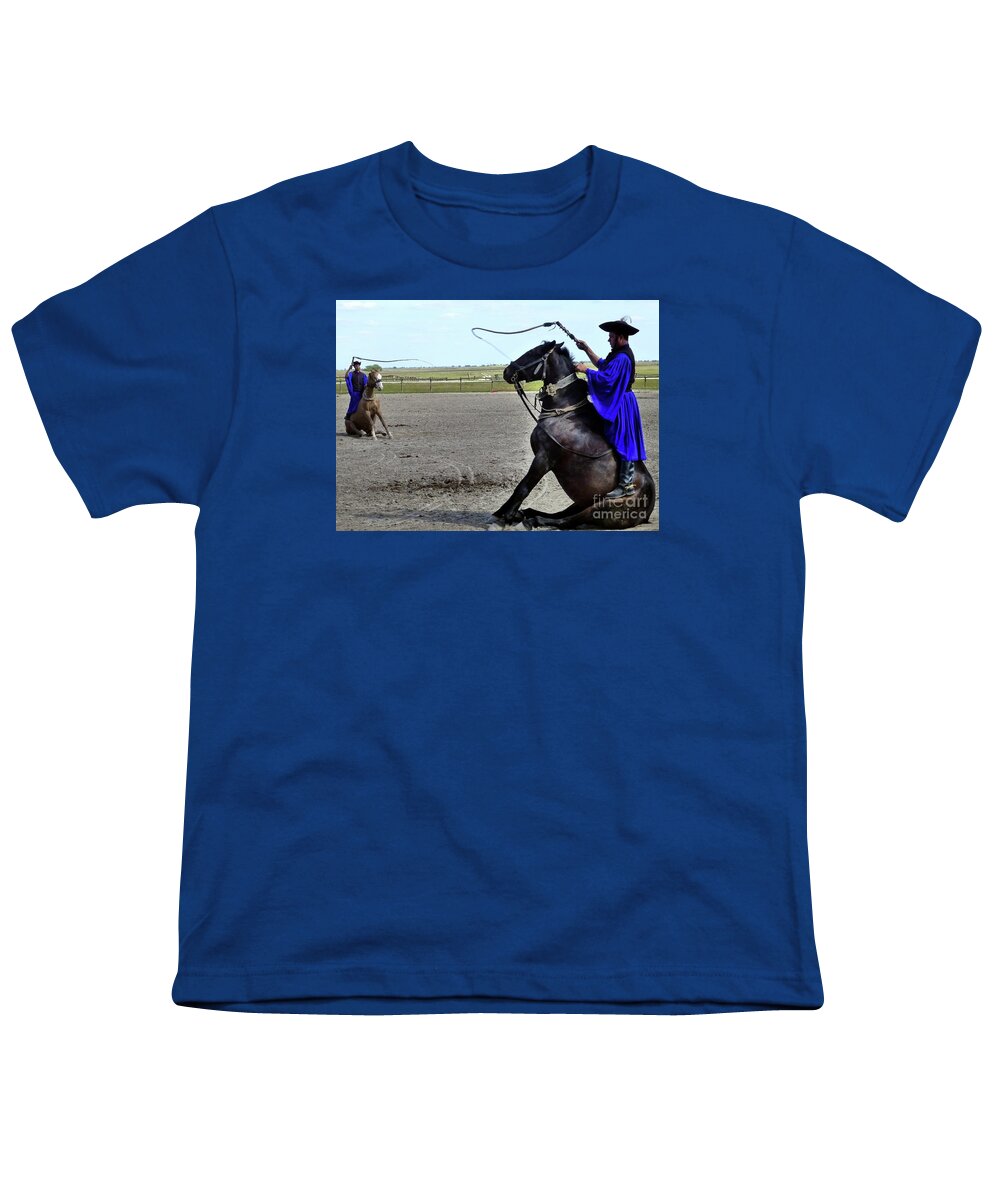 Hungarian Youth T-Shirt featuring the photograph Hungarian Horsemanship tricks by Barbie Corbett-Newmin