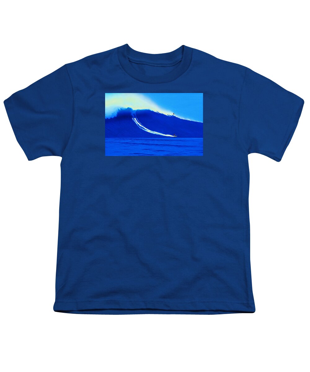 Surfing Youth T-Shirt featuring the painting Jaws Water Angle 1-10-2004 by John Kaelin