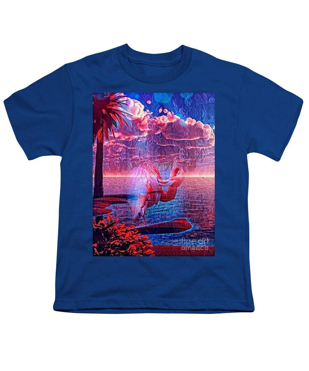 Flamingo Youth T-Shirt featuring the mixed media Mystical Flamingo World by DB Hayes