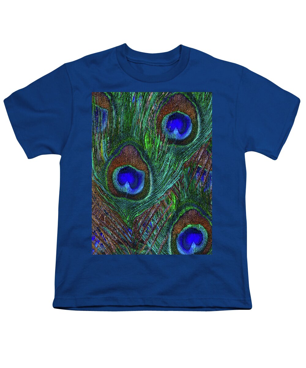 Elegant Youth T-Shirt featuring the digital art Peacock Feathers Exotic Festive Decor of Blues and Greens by Garaga Designs