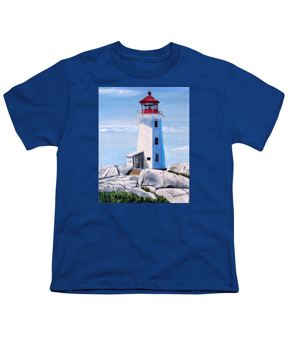 Peggy's Cove Youth T-Shirt featuring the painting Peggy's Cove Lighthouse by Marilyn McNish