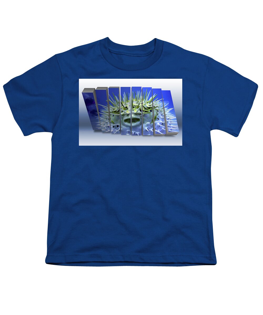 Porcupine Pufferfish Youth T-Shirt featuring the mixed media Porcupine Puffer by Marvin Blaine