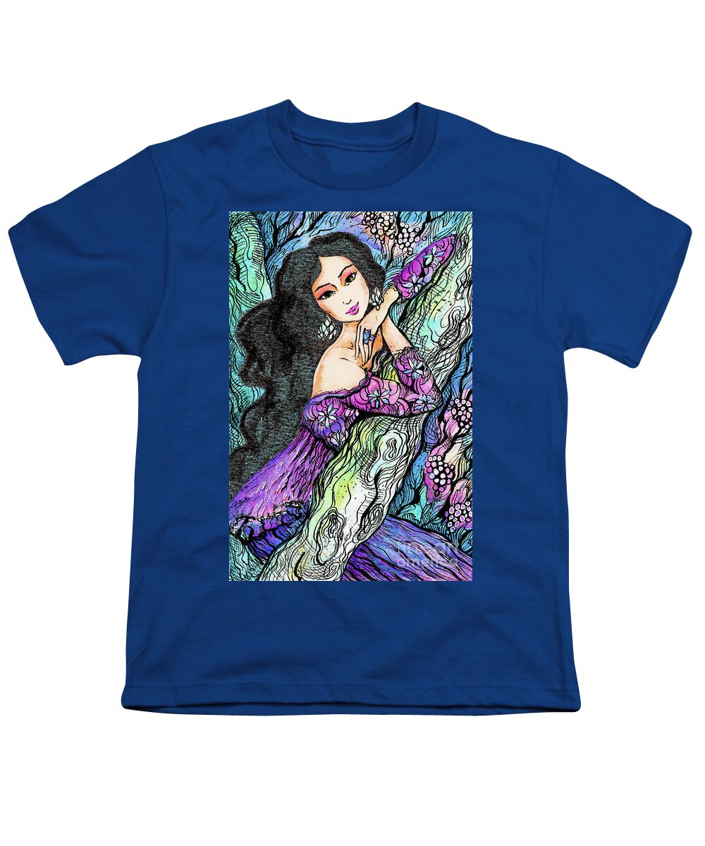 Beautiful Woman Youth T-Shirt featuring the painting Sapphire Forest by Eva Campbell