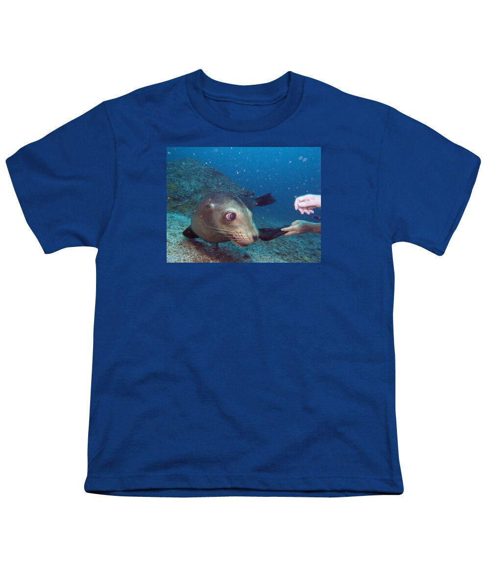 Underwater Youth T-Shirt featuring the photograph Shaking hands and fins by Matt Swinden