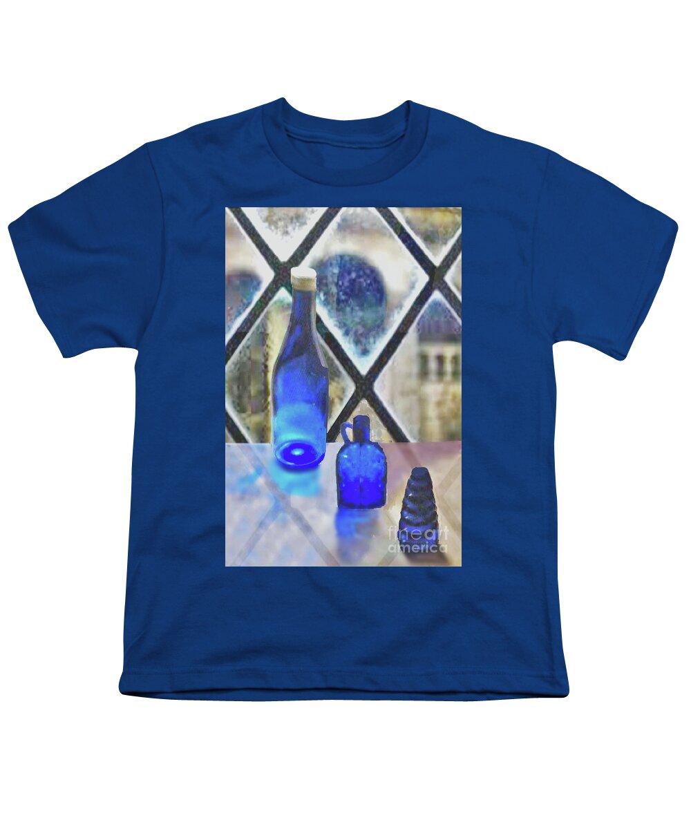 Blue Youth T-Shirt featuring the digital art Study of Light on Cobalt Bottles by Janette Boyd