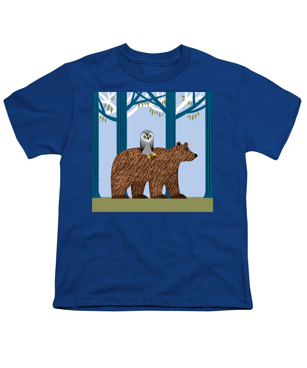 Bears Youth T-Shirt featuring the digital art The Owl and the Bear by Oliver Lake