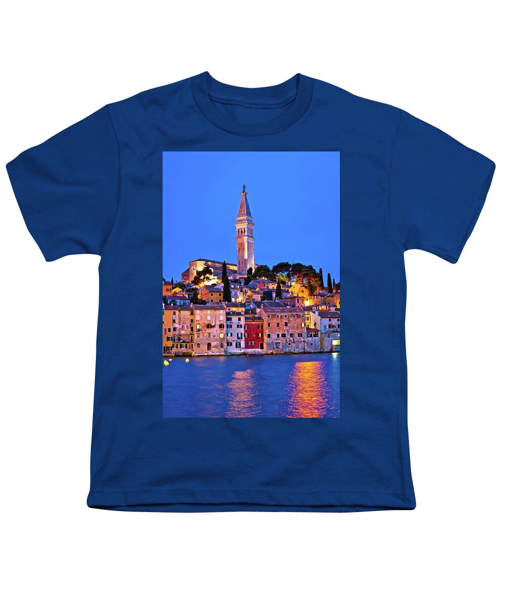 Rovinj Youth T-Shirt featuring the photograph Town of Rovinj evening vertical view by Brch Photography