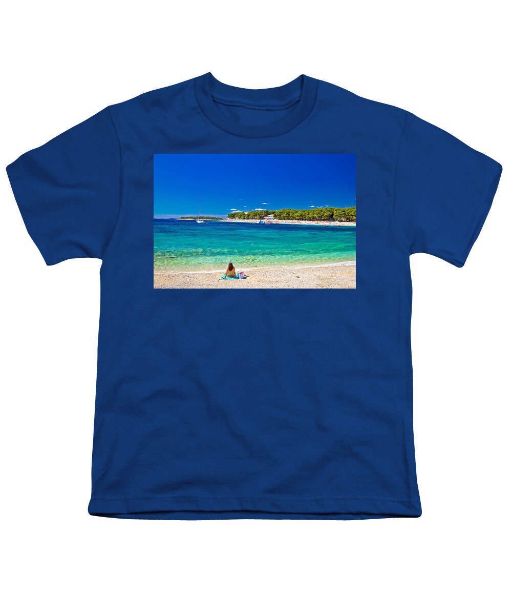 Panorama Youth T-Shirt featuring the photograph Turquoise Adriatic beach in Primosten by Brch Photography