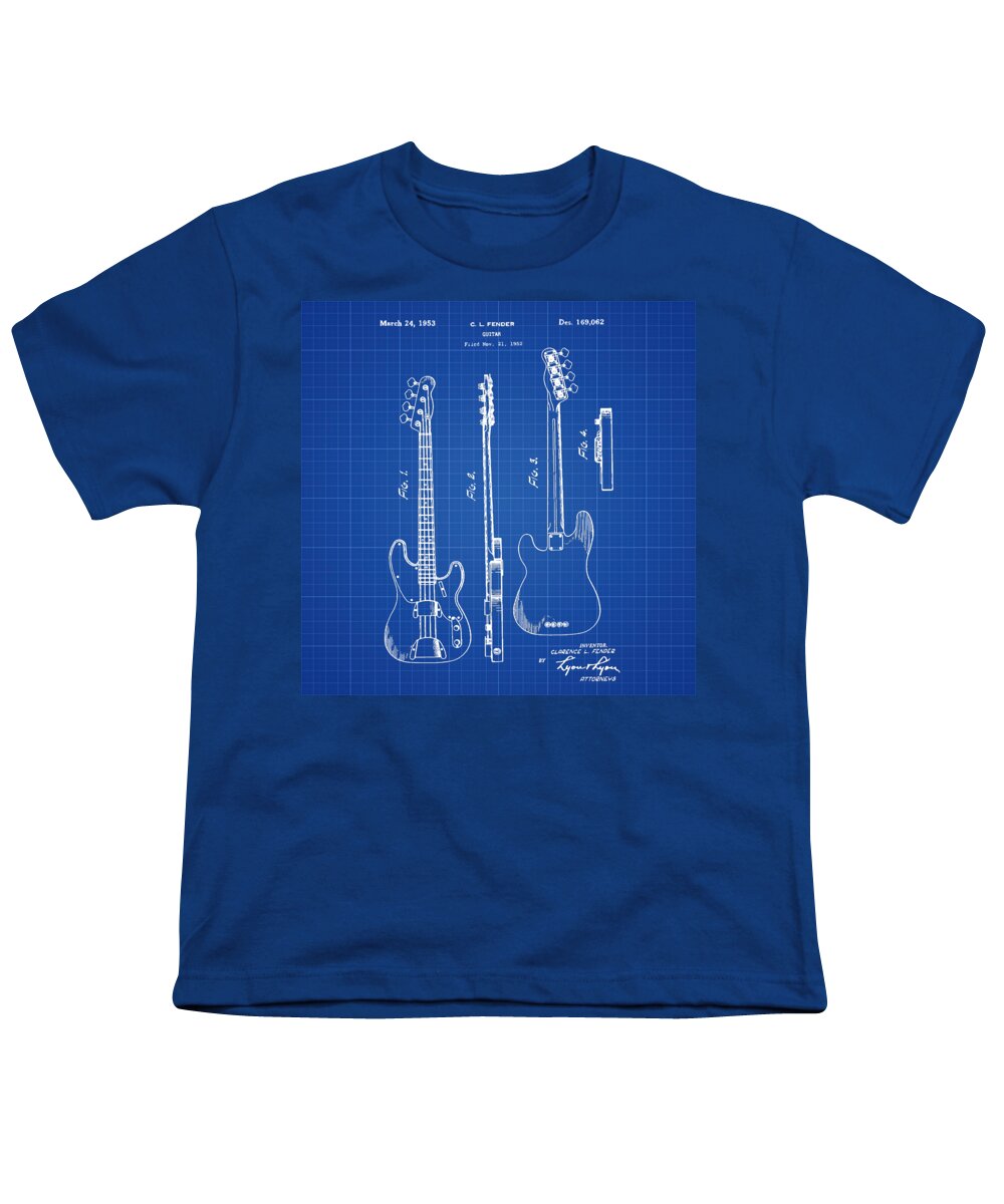 Vintage Youth T-Shirt featuring the photograph Vintage 1953 Fender Base Blueprint Patent by Bill Cannon