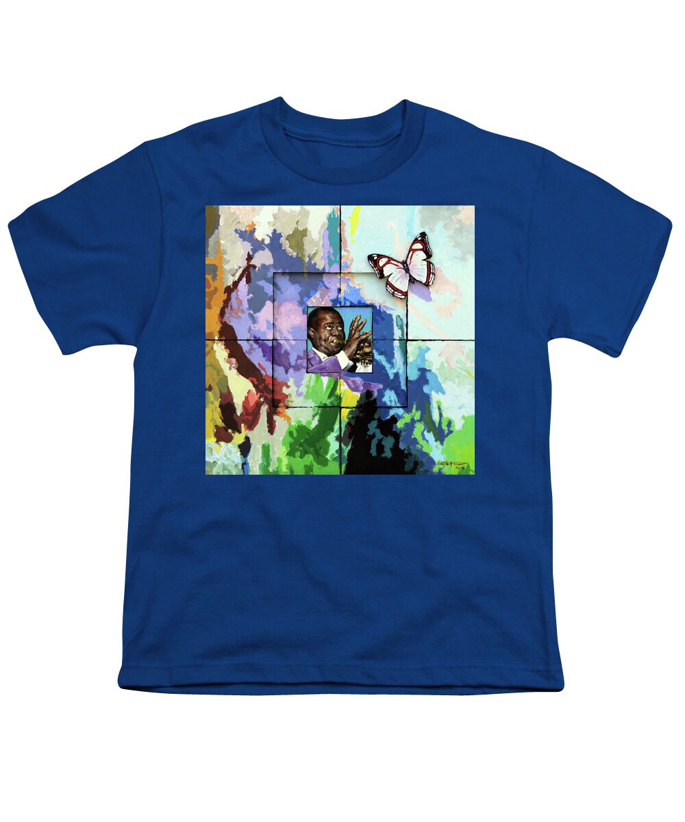 Louis Armstrong Youth T-Shirt featuring the painting What A Wonderful World by John Lautermilch