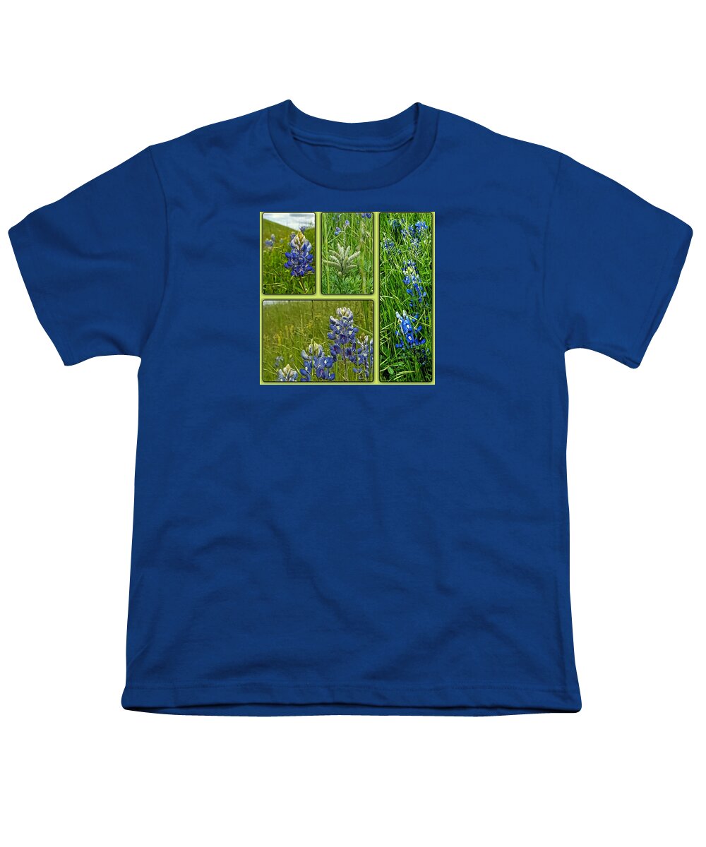State Flower Of Texas Youth T-Shirt featuring the digital art Blue Lupines Are Texan Bluebonnets by Pamela Smale Williams