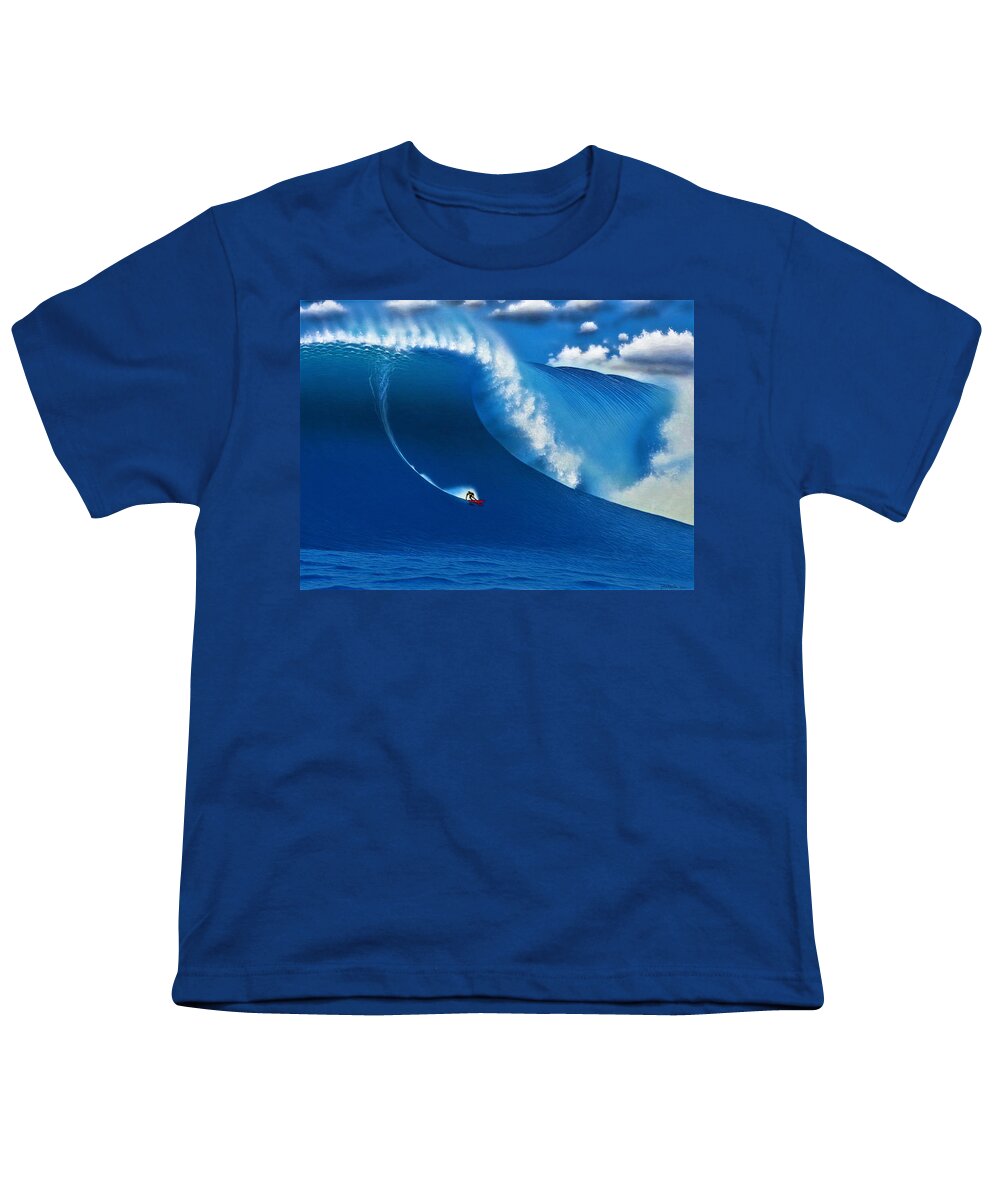 Surfing Youth T-Shirt featuring the painting Log Cabins Rogue 1-28-1998 by John Kaelin