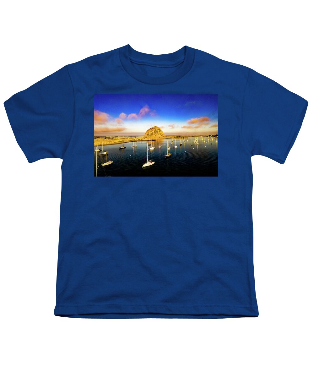 Steve Bunch Youth T-Shirt featuring the photograph Morro Bay Harbor with clouds by Steve Bunch