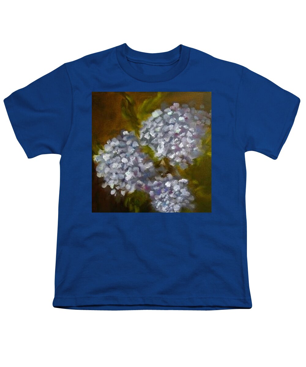 Blue Hydrangeas Youth T-Shirt featuring the painting Blue Hydrangeas by Juliette Becker