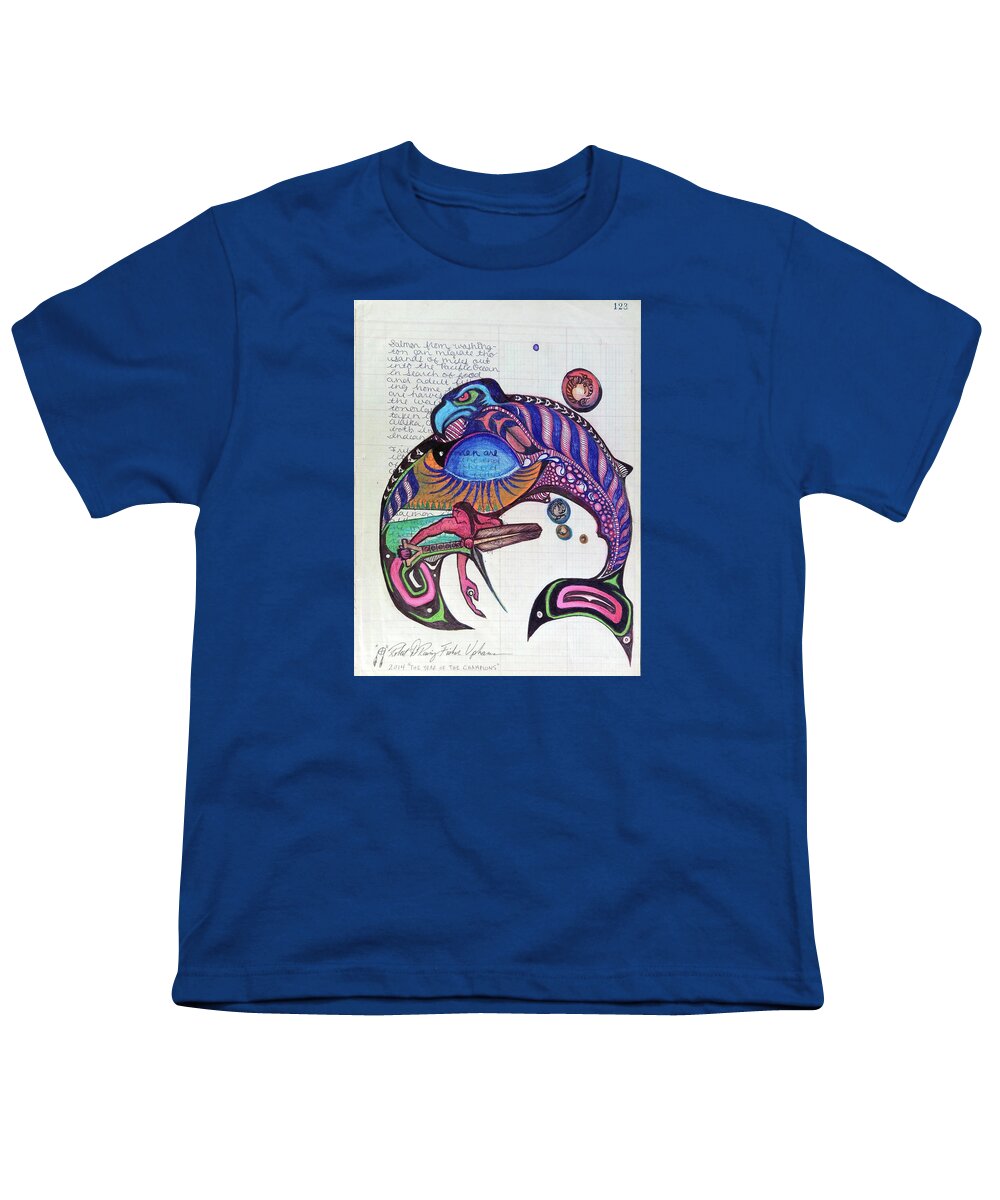 Quinault Nation Youth T-Shirt featuring the drawing Blueback Salmon by Robert Running Fisher Upham