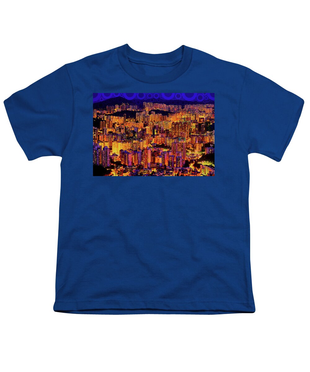 Hong Kong Youth T-Shirt featuring the mixed media Brighter Lights, Big City by Susan Maxwell Schmidt