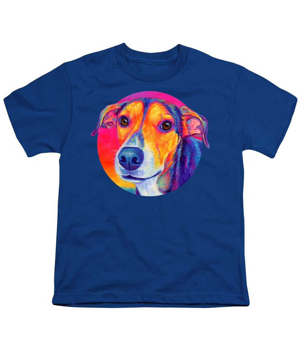 Beagle Youth T-Shirt featuring the painting Colorful Beagle Mix - Scrappy by Rebecca Wang