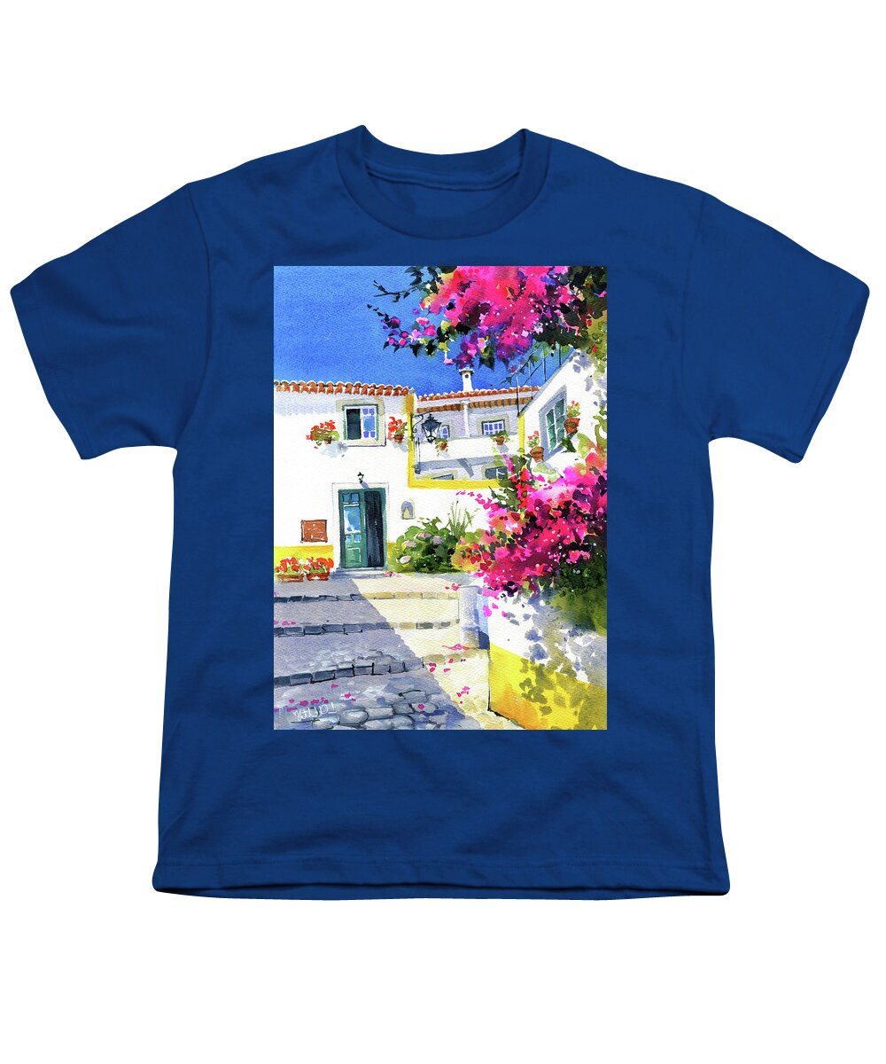 Portugal Youth T-Shirt featuring the painting Colors Of Obidos Portugal Painting by Dora Hathazi Mendes