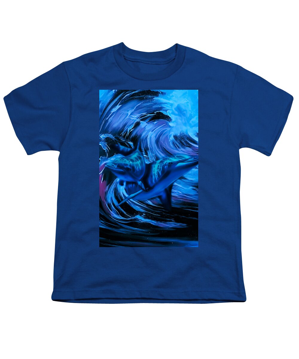 Dolphin Twister Youth T-Shirt featuring the painting Dolphin Twister by Carrie Armstrong