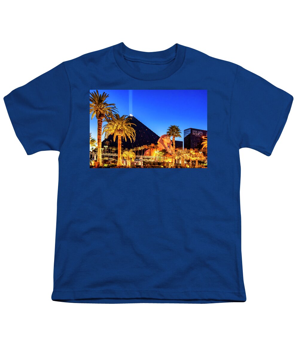 Las Vegas Youth T-Shirt featuring the photograph Luxor Pyramid and Sphinx of Giza, Las Vegas by Tatiana Travelways