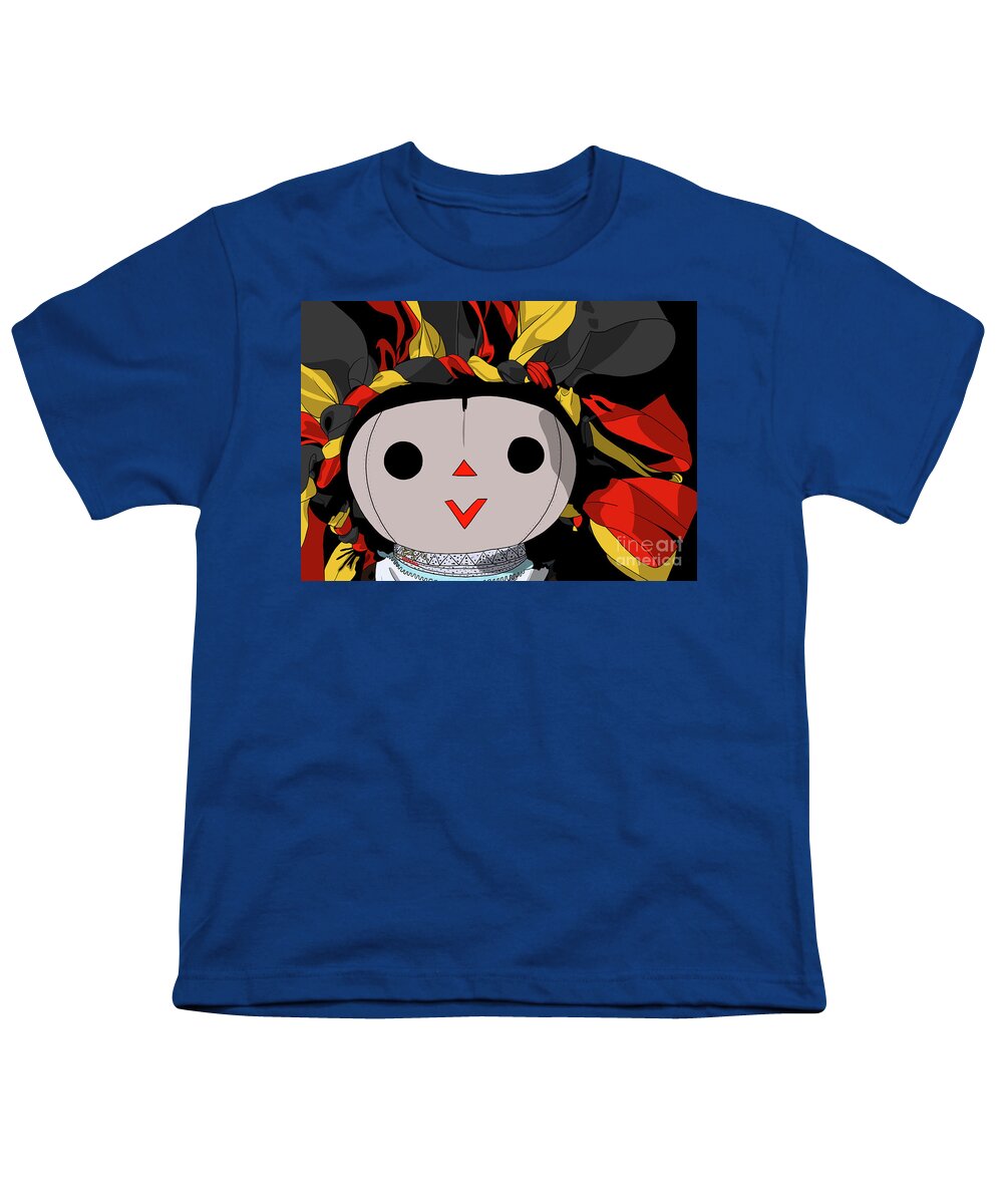 Mazahua Youth T-Shirt featuring the digital art Maria Doll red yellow black by Marisol VB